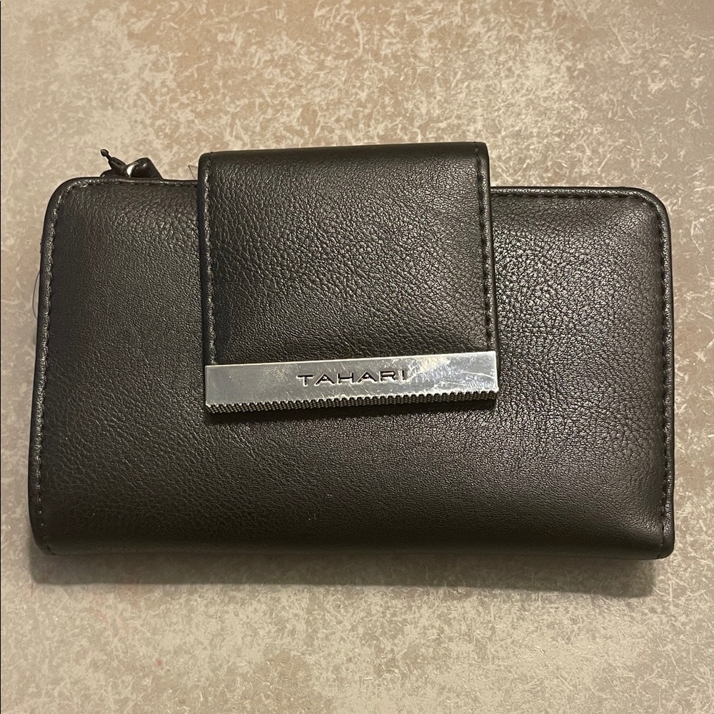 Tahari Black Wallet with Silver Detail